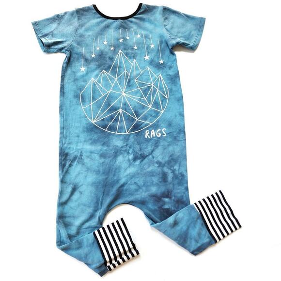 Rags 3/4T Geostar Tie Dye Blue Romper Stretchy Rare HTF 3T